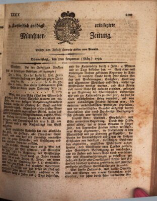 Kurfürstlich gnädigst privilegirte Münchner-Zeitung (Süddeutsche Presse) Donnerstag 8. März 1792