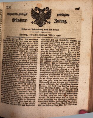 Kurfürstlich gnädigst privilegirte Münchner-Zeitung (Süddeutsche Presse) Dienstag 20. März 1792