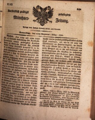 Kurfürstlich gnädigst privilegirte Münchner-Zeitung (Süddeutsche Presse) Donnerstag 22. März 1792