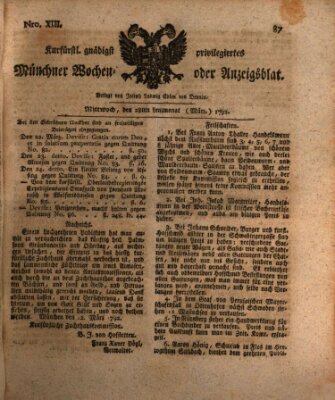 Kurfürstlich gnädigst privilegirte Münchner-Zeitung (Süddeutsche Presse) Mittwoch 28. März 1792