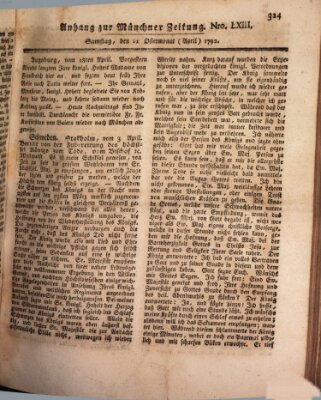 Kurfürstlich gnädigst privilegirte Münchner-Zeitung (Süddeutsche Presse) Samstag 21. April 1792