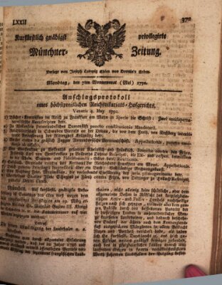 Kurfürstlich gnädigst privilegirte Münchner-Zeitung (Süddeutsche Presse) Montag 7. Mai 1792