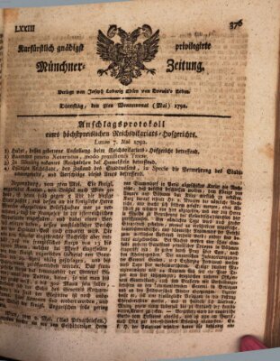 Kurfürstlich gnädigst privilegirte Münchner-Zeitung (Süddeutsche Presse) Dienstag 8. Mai 1792