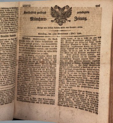 Kurfürstlich gnädigst privilegirte Münchner-Zeitung (Süddeutsche Presse) Dienstag 15. Mai 1792