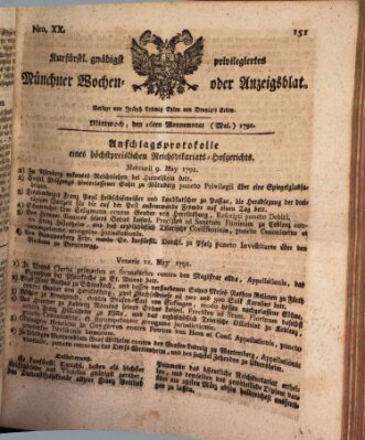 Kurfürstlich gnädigst privilegirte Münchner-Zeitung (Süddeutsche Presse) Mittwoch 16. Mai 1792