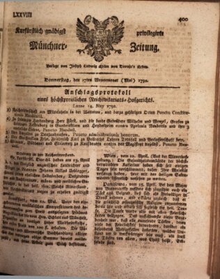 Kurfürstlich gnädigst privilegirte Münchner-Zeitung (Süddeutsche Presse) Donnerstag 17. Mai 1792