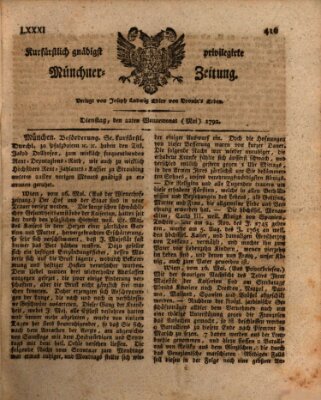 Kurfürstlich gnädigst privilegirte Münchner-Zeitung (Süddeutsche Presse) Dienstag 22. Mai 1792