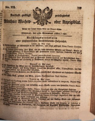 Kurfürstlich gnädigst privilegirte Münchner-Zeitung (Süddeutsche Presse) Mittwoch 23. Mai 1792