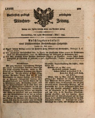 Kurfürstlich gnädigst privilegirte Münchner-Zeitung (Süddeutsche Presse) Donnerstag 24. Mai 1792