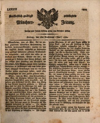 Kurfürstlich gnädigst privilegirte Münchner-Zeitung (Süddeutsche Presse) Freitag 1. Juni 1792