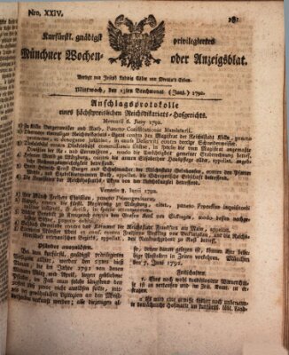 Kurfürstlich gnädigst privilegirte Münchner-Zeitung (Süddeutsche Presse) Mittwoch 13. Juni 1792