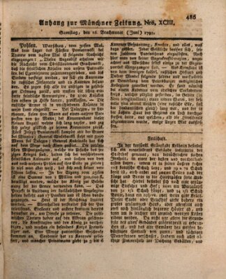 Kurfürstlich gnädigst privilegirte Münchner-Zeitung (Süddeutsche Presse) Samstag 16. Juni 1792