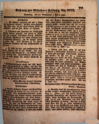 Kurfürstlich gnädigst privilegirte Münchner-Zeitung (Süddeutsche Presse) Samstag 23. Juni 1792