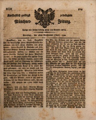 Kurfürstlich gnädigst privilegirte Münchner-Zeitung (Süddeutsche Presse) Dienstag 26. Juni 1792