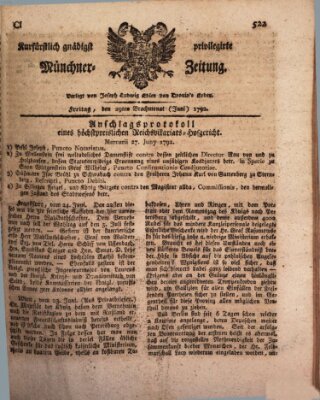 Kurfürstlich gnädigst privilegirte Münchner-Zeitung (Süddeutsche Presse) Freitag 29. Juni 1792