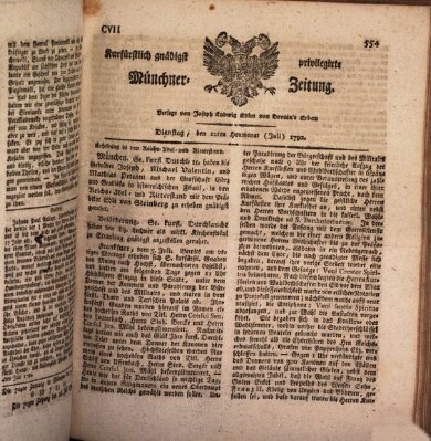 Kurfürstlich gnädigst privilegirte Münchner-Zeitung (Süddeutsche Presse) Dienstag 10. Juli 1792