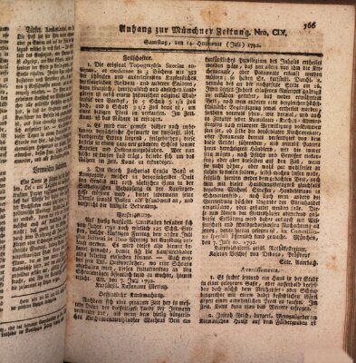 Kurfürstlich gnädigst privilegirte Münchner-Zeitung (Süddeutsche Presse) Samstag 14. Juli 1792