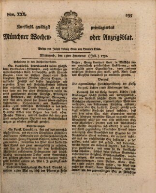 Kurfürstlich gnädigst privilegirte Münchner-Zeitung (Süddeutsche Presse) Mittwoch 25. Juli 1792