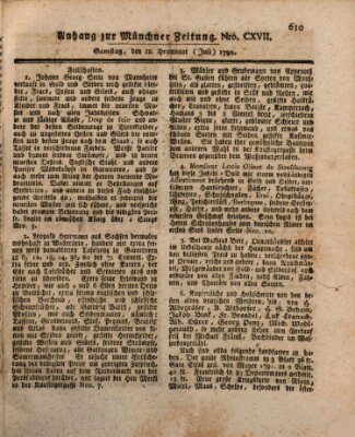 Kurfürstlich gnädigst privilegirte Münchner-Zeitung (Süddeutsche Presse) Samstag 28. Juli 1792