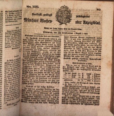 Kurfürstlich gnädigst privilegirte Münchner-Zeitung (Süddeutsche Presse) Mittwoch 1. August 1792