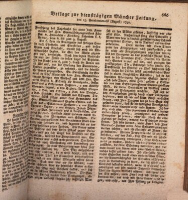 Kurfürstlich gnädigst privilegirte Münchner-Zeitung (Süddeutsche Presse) Mittwoch 15. August 1792