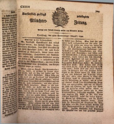 Kurfürstlich gnädigst privilegirte Münchner-Zeitung (Süddeutsche Presse) Dienstag 28. August 1792