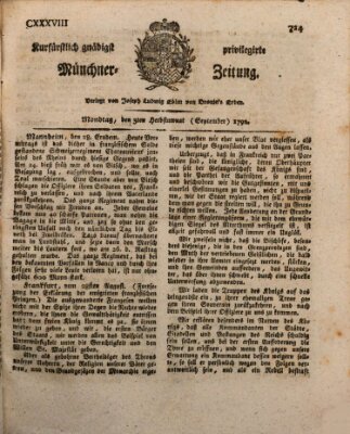 Kurfürstlich gnädigst privilegirte Münchner-Zeitung (Süddeutsche Presse) Montag 3. September 1792