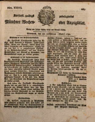 Kurfürstlich gnädigst privilegirte Münchner-Zeitung (Süddeutsche Presse) Mittwoch 5. September 1792