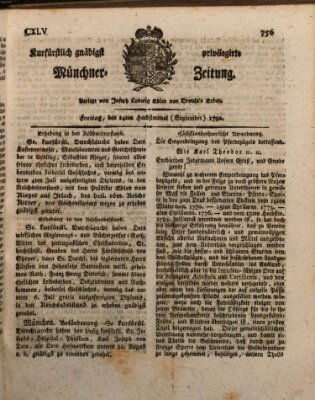 Kurfürstlich gnädigst privilegirte Münchner-Zeitung (Süddeutsche Presse) Freitag 14. September 1792