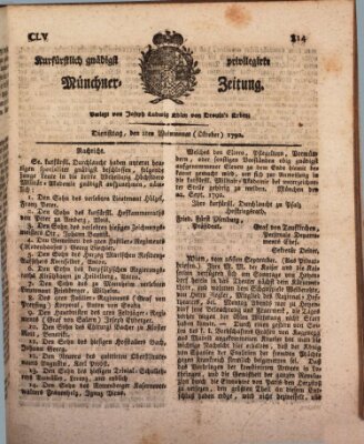 Kurfürstlich gnädigst privilegirte Münchner-Zeitung (Süddeutsche Presse) Dienstag 2. Oktober 1792