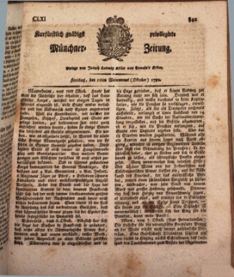 Kurfürstlich gnädigst privilegirte Münchner-Zeitung (Süddeutsche Presse) Freitag 12. Oktober 1792