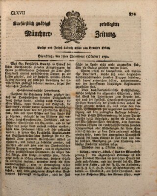 Kurfürstlich gnädigst privilegirte Münchner-Zeitung (Süddeutsche Presse) Dienstag 23. Oktober 1792