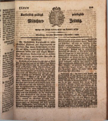 Kurfürstlich gnädigst privilegirte Münchner-Zeitung (Süddeutsche Presse) Montag 5. November 1792