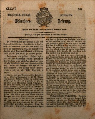 Kurfürstlich gnädigst privilegirte Münchner-Zeitung (Süddeutsche Presse) Freitag 9. November 1792