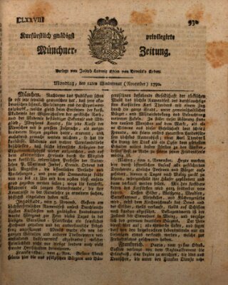 Kurfürstlich gnädigst privilegirte Münchner-Zeitung (Süddeutsche Presse) Montag 12. November 1792