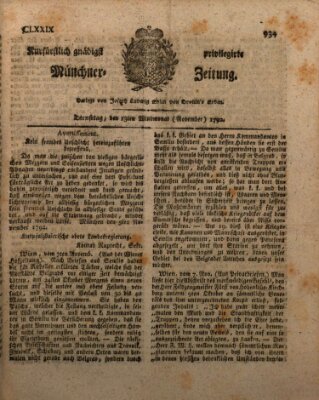 Kurfürstlich gnädigst privilegirte Münchner-Zeitung (Süddeutsche Presse) Dienstag 13. November 1792