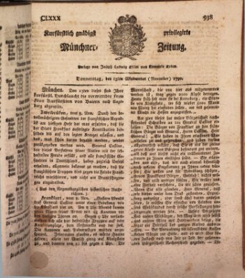 Kurfürstlich gnädigst privilegirte Münchner-Zeitung (Süddeutsche Presse) Donnerstag 15. November 1792