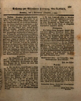 Kurfürstlich gnädigst privilegirte Münchner-Zeitung (Süddeutsche Presse) Samstag 1. Dezember 1792