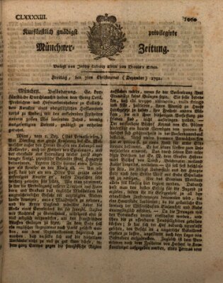 Kurfürstlich gnädigst privilegirte Münchner-Zeitung (Süddeutsche Presse) Freitag 7. Dezember 1792