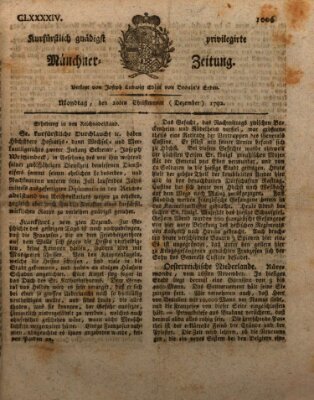 Kurfürstlich gnädigst privilegirte Münchner-Zeitung (Süddeutsche Presse) Montag 10. Dezember 1792