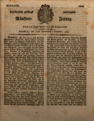 Kurfürstlich gnädigst privilegirte Münchner-Zeitung (Süddeutsche Presse) Dienstag 11. Dezember 1792