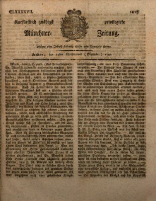 Kurfürstlich gnädigst privilegirte Münchner-Zeitung (Süddeutsche Presse) Freitag 14. Dezember 1792