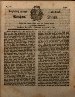Kurfürstlich gnädigst privilegirte Münchner-Zeitung (Süddeutsche Presse) Freitag 28. Dezember 1792