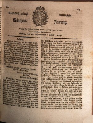 Kurfürstlich gnädigst privilegirte Münchner-Zeitung (Süddeutsche Presse) Freitag 4. Januar 1793