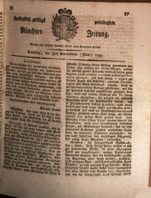 Kurfürstlich gnädigst privilegirte Münchner-Zeitung (Süddeutsche Presse) Dienstag 15. Januar 1793