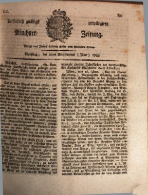 Kurfürstlich gnädigst privilegirte Münchner-Zeitung (Süddeutsche Presse) Dienstag 22. Januar 1793