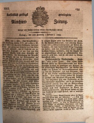 Kurfürstlich gnädigst privilegirte Münchner-Zeitung (Süddeutsche Presse) Freitag 8. Februar 1793