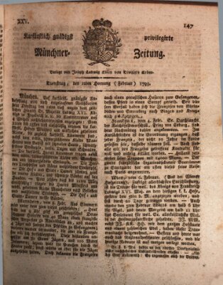 Kurfürstlich gnädigst privilegirte Münchner-Zeitung (Süddeutsche Presse) Dienstag 12. Februar 1793