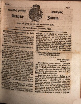 Kurfürstlich gnädigst privilegirte Münchner-Zeitung (Süddeutsche Presse) Freitag 15. Februar 1793