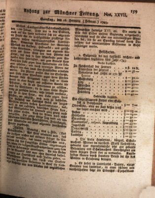 Kurfürstlich gnädigst privilegirte Münchner-Zeitung (Süddeutsche Presse) Samstag 16. Februar 1793